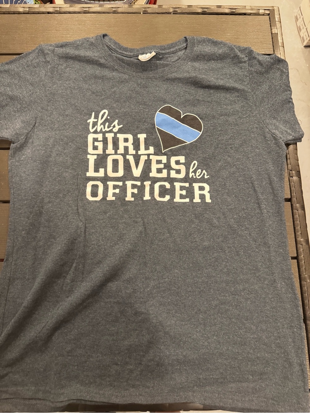 Gildan Heather Navy Kids 'This Girl Loves Her Officer' Tee with Blue Heart